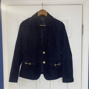 Talbots navy corduroy blazer equestrian style with horse-bit hardware - size 6